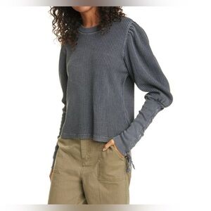 Free People Charcoal Tasha Cotton Long Sleeve with Lace Up Sleeves - Size S
